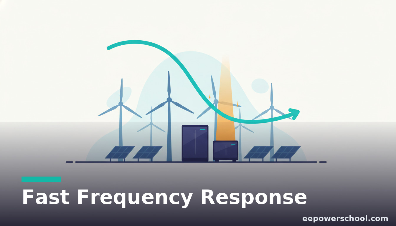 Fast frequency response concept: a falling grid frequency curve being caught by a battery storage system