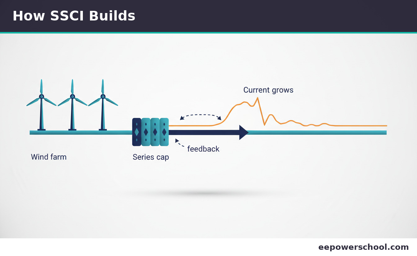 A wind farm radially connected through a series-compensated line with a sub-synchronous oscillation building up