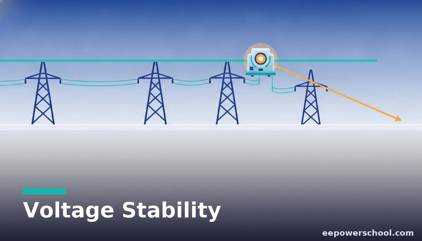 Voltage stability concept: a voltage profile across a grid being held steady against a sagging, collapsing one