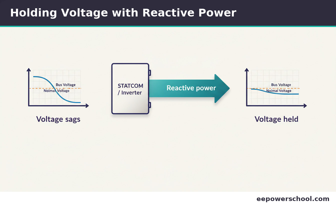 A STATCOM or inverter injecting reactive power to hold up a sagging bus voltage
